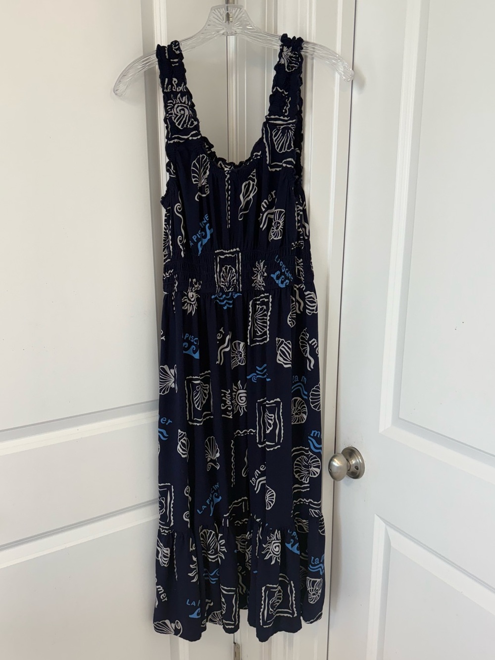 Patrons of Peace Navy Beach Print Midi Dress